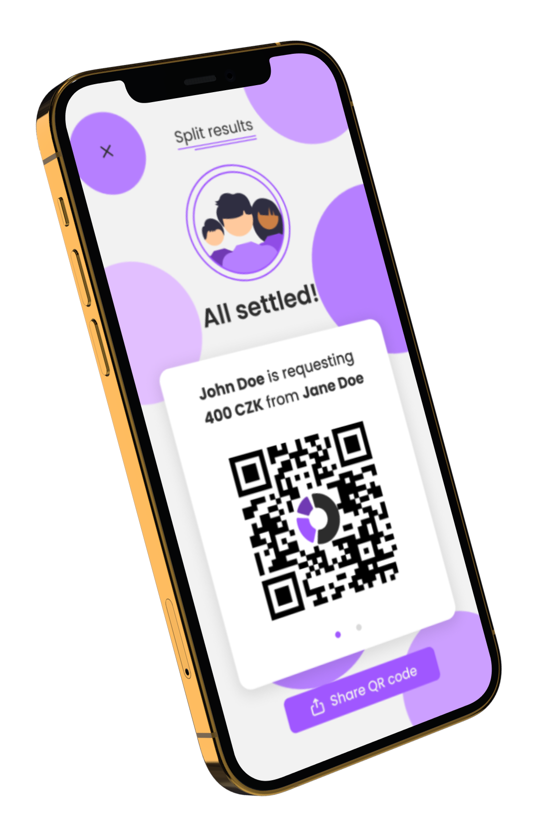 Split bills interface - left view