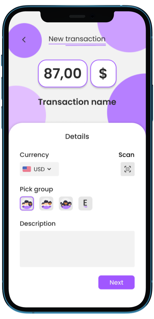 Add transactions interface - right view