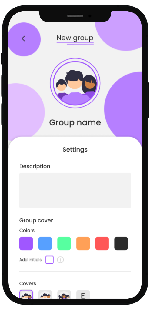 Create group interface - center view
